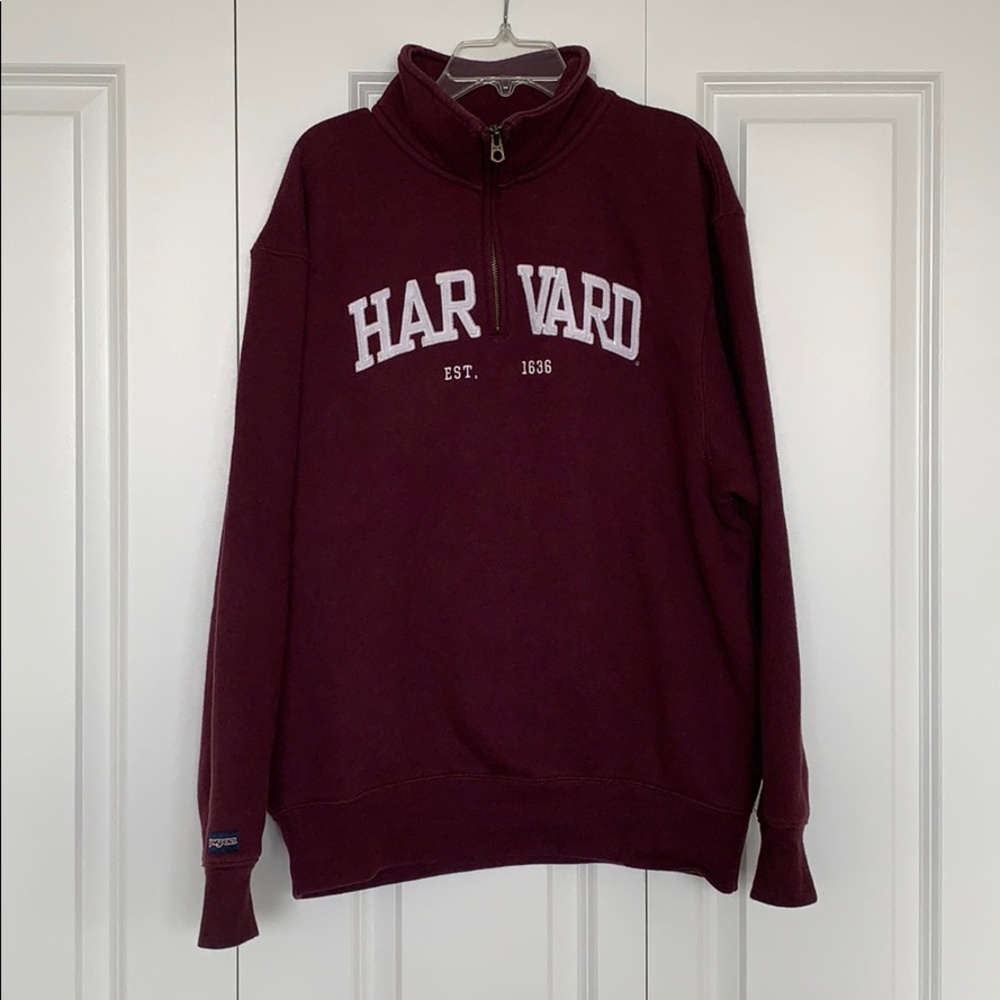 Harvard Embroidered Red Quarter Zip Sweatshirt